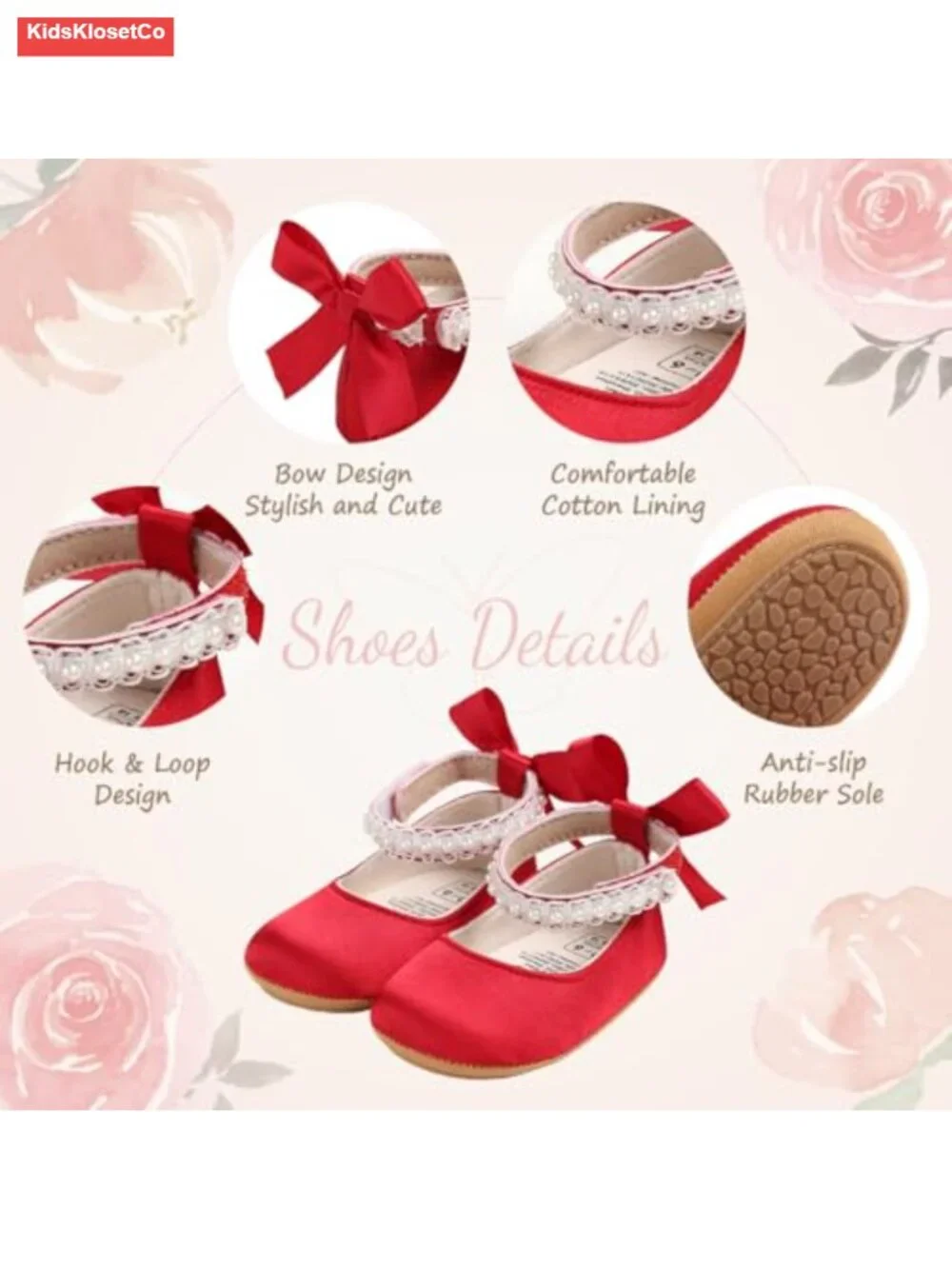 Baby Girls PU Leather Mary Jane Flats Non-Slip Hook & Loop Walking Shoes